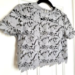 KEEPSAKE THE LABEL Grey Floral Laser Cut Lace Short Sleeve Crop Top